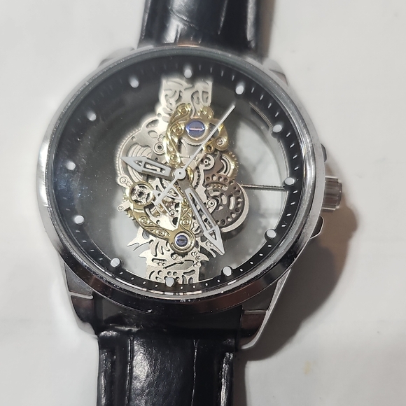 Other - Black Leather Strap Unique Watch